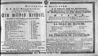 Theaterzettel (Oper und Burgtheater in Wien) 18400424 Seite: 1