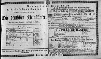 Theaterzettel (Oper und Burgtheater in Wien) 18400427 Seite: 1