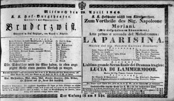 Theaterzettel (Oper und Burgtheater in Wien) 18400429 Seite: 1