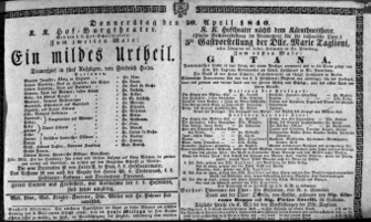 Theaterzettel (Oper und Burgtheater in Wien) 18400430 Seite: 1