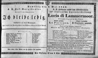 Theaterzettel (Oper und Burgtheater in Wien) 18400502 Seite: 1