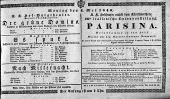 Theaterzettel (Oper und Burgtheater in Wien) 18400504 Seite: 1