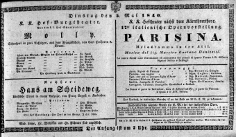 Theaterzettel (Oper und Burgtheater in Wien) 18400505 Seite: 1