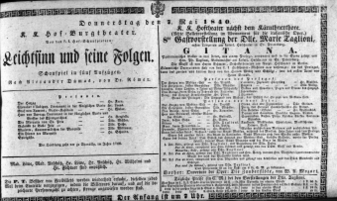 Theaterzettel (Oper und Burgtheater in Wien) 18400507 Seite: 1