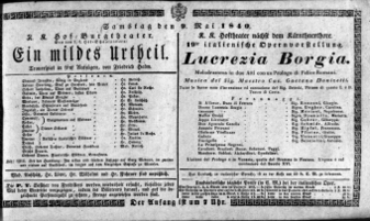 Theaterzettel (Oper und Burgtheater in Wien) 18400509 Seite: 1