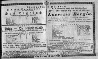 Theaterzettel (Oper und Burgtheater in Wien) 18400512 Seite: 1