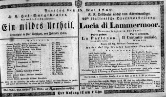 Theaterzettel (Oper und Burgtheater in Wien) 18400515 Seite: 1