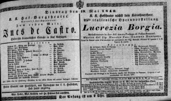 Theaterzettel (Oper und Burgtheater in Wien) 18400519 Seite: 1