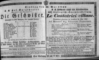 Theaterzettel (Oper und Burgtheater in Wien) 18400526 Seite: 1