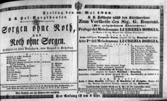 Theaterzettel (Oper und Burgtheater in Wien) 18400529 Seite: 1