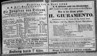 Theaterzettel (Oper und Burgtheater in Wien) 18400606 Seite: 1