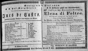 Theaterzettel (Oper und Burgtheater in Wien) 18400608 Seite: 1