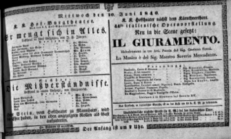Theaterzettel (Oper und Burgtheater in Wien) 18400610 Seite: 1