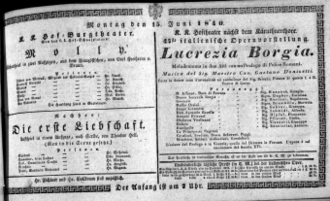 Theaterzettel (Oper und Burgtheater in Wien) 18400615 Seite: 1