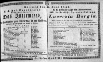 Theaterzettel (Oper und Burgtheater in Wien) 18400624 Seite: 1