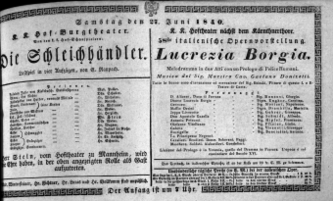 Theaterzettel (Oper und Burgtheater in Wien) 18400627 Seite: 1