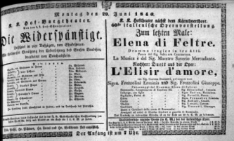 Theaterzettel (Oper und Burgtheater in Wien) 18400629 Seite: 1