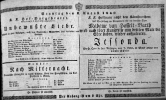 Theaterzettel (Oper und Burgtheater in Wien) 18400802 Seite: 1