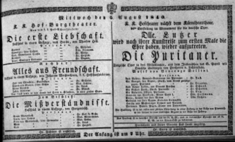 Theaterzettel (Oper und Burgtheater in Wien) 18400805 Seite: 1