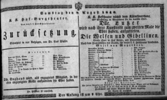 Theaterzettel (Oper und Burgtheater in Wien) 18400808 Seite: 1