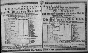 Theaterzettel (Oper und Burgtheater in Wien) 18400809 Seite: 1
