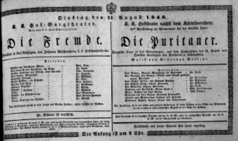 Theaterzettel (Oper und Burgtheater in Wien) 18400811 Seite: 1
