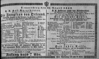 Theaterzettel (Oper und Burgtheater in Wien) 18400813 Seite: 1