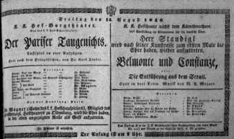 Theaterzettel (Oper und Burgtheater in Wien) 18400814 Seite: 1