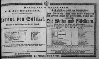Theaterzettel (Oper und Burgtheater in Wien) 18400817 Seite: 1
