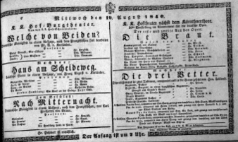 Theaterzettel (Oper und Burgtheater in Wien) 18400819 Seite: 1
