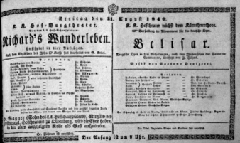 Theaterzettel (Oper und Burgtheater in Wien) 18400821 Seite: 1