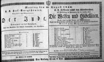 Theaterzettel (Oper und Burgtheater in Wien) 18400824 Seite: 1