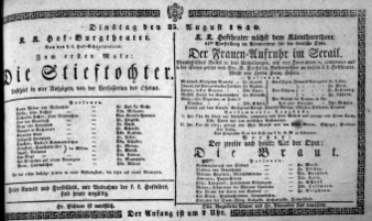 Theaterzettel (Oper und Burgtheater in Wien) 18400825 Seite: 1