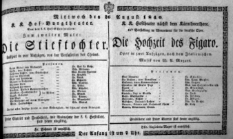 Theaterzettel (Oper und Burgtheater in Wien) 18400826 Seite: 1