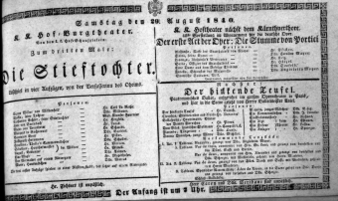 Theaterzettel (Oper und Burgtheater in Wien) 18400829 Seite: 1