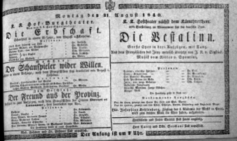 Theaterzettel (Oper und Burgtheater in Wien) 18400831 Seite: 1