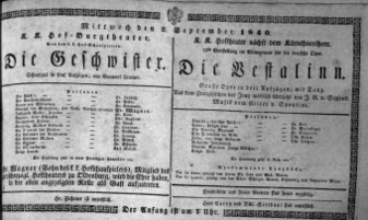 Theaterzettel (Oper und Burgtheater in Wien) 18400902 Seite: 1