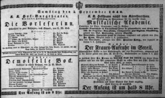Theaterzettel (Oper und Burgtheater in Wien) 18400905 Seite: 1