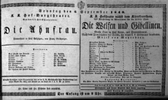 Theaterzettel (Oper und Burgtheater in Wien) 18400906 Seite: 1