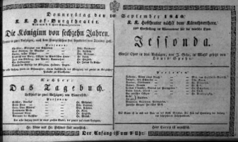 Theaterzettel (Oper und Burgtheater in Wien) 18400910 Seite: 1