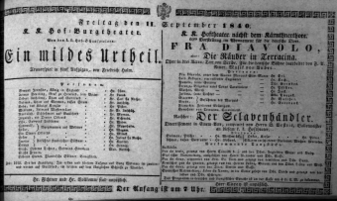 Theaterzettel (Oper und Burgtheater in Wien) 18400911 Seite: 1