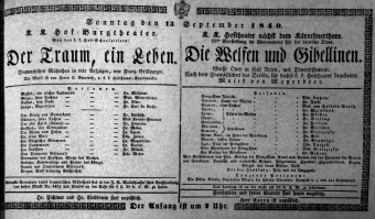 Theaterzettel (Oper und Burgtheater in Wien) 18400913 Seite: 1