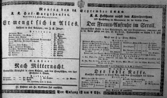 Theaterzettel (Oper und Burgtheater in Wien) 18400914 Seite: 1