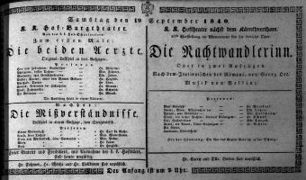 Theaterzettel (Oper und Burgtheater in Wien) 18400919 Seite: 1