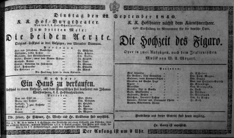 Theaterzettel (Oper und Burgtheater in Wien) 18400922 Seite: 1