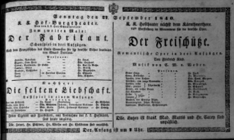 Theaterzettel (Oper und Burgtheater in Wien) 18400927 Seite: 1