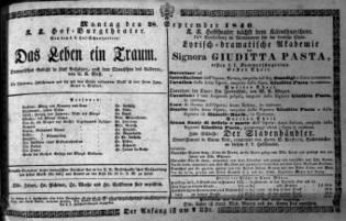 Theaterzettel (Oper und Burgtheater in Wien) 18400928 Seite: 1