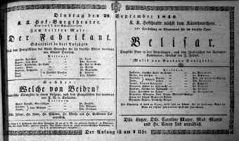 Theaterzettel (Oper und Burgtheater in Wien) 18400929 Seite: 1