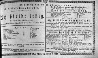Theaterzettel (Oper und Burgtheater in Wien) 18400930 Seite: 1
