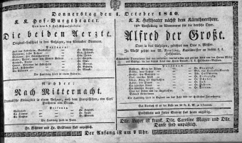 Theaterzettel (Oper und Burgtheater in Wien) 18401001 Seite: 1
